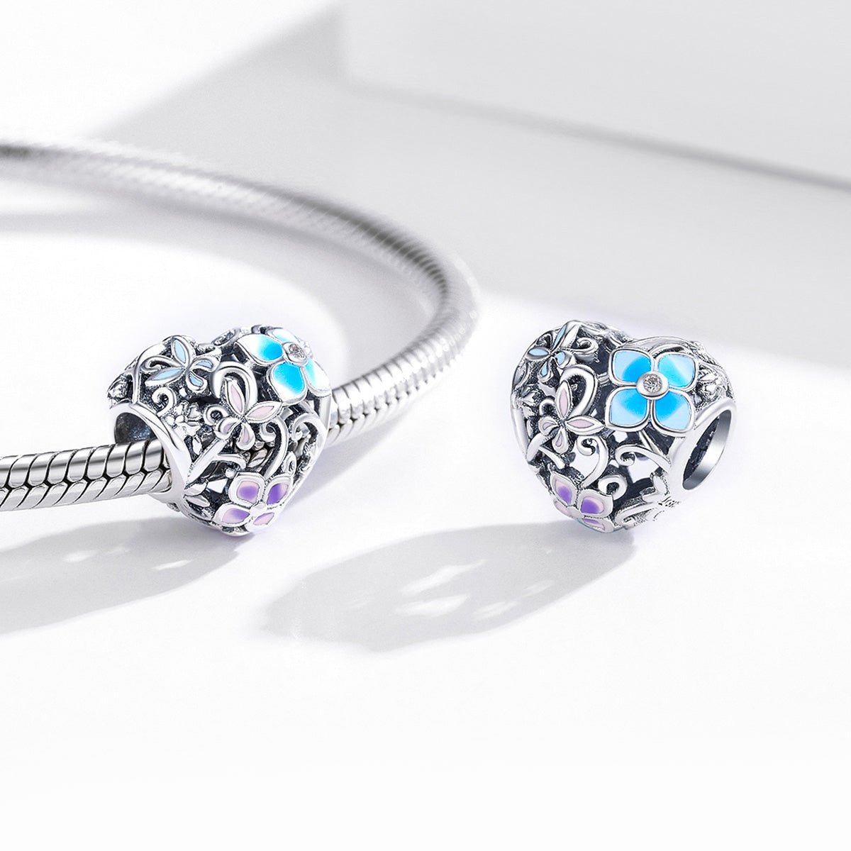 Silver Charm Hollow Colored Flower Butterfly Heart CZ Charm For Sale - sursenso Charm