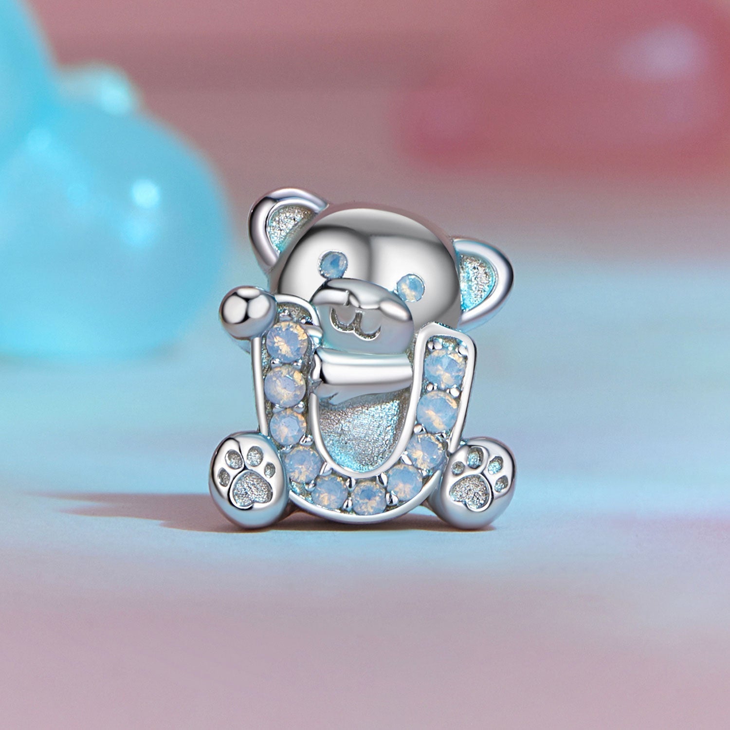 Silver Charm "I love U" "U" Bear CZ Charm For Sale - sursenso Charm