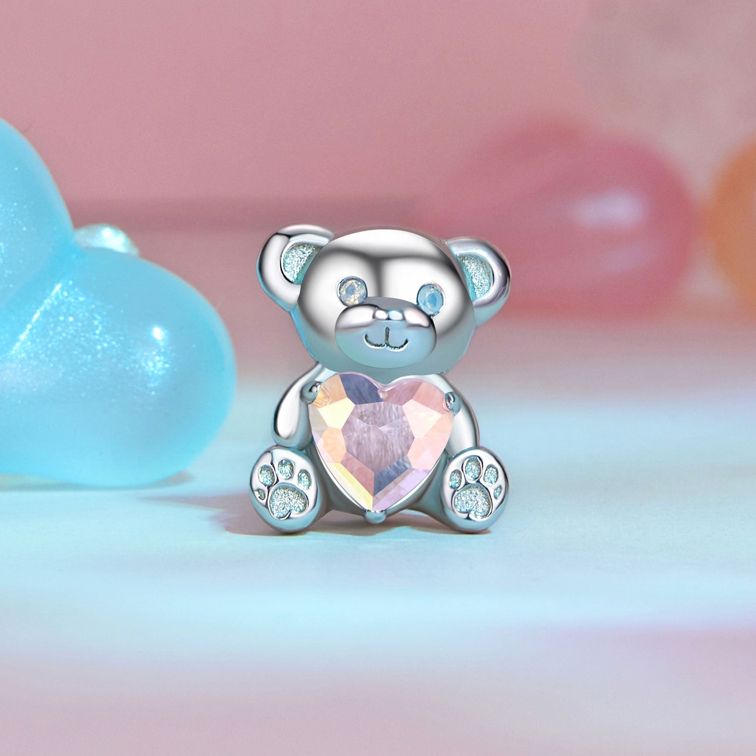 Silver Charm "I love U"Bear CZ Charm For Sale - sursenso Charm