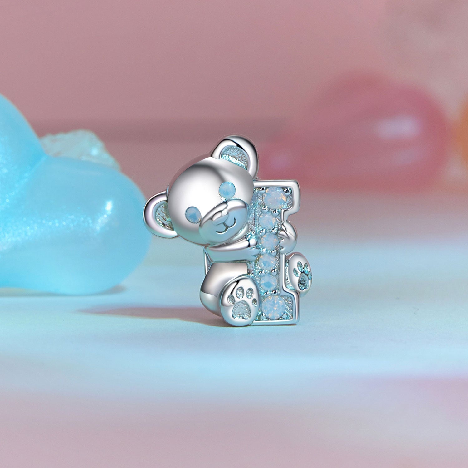 Silver Charm "I love U"Bear "I" CZ Charm For Sale - sursenso Charm