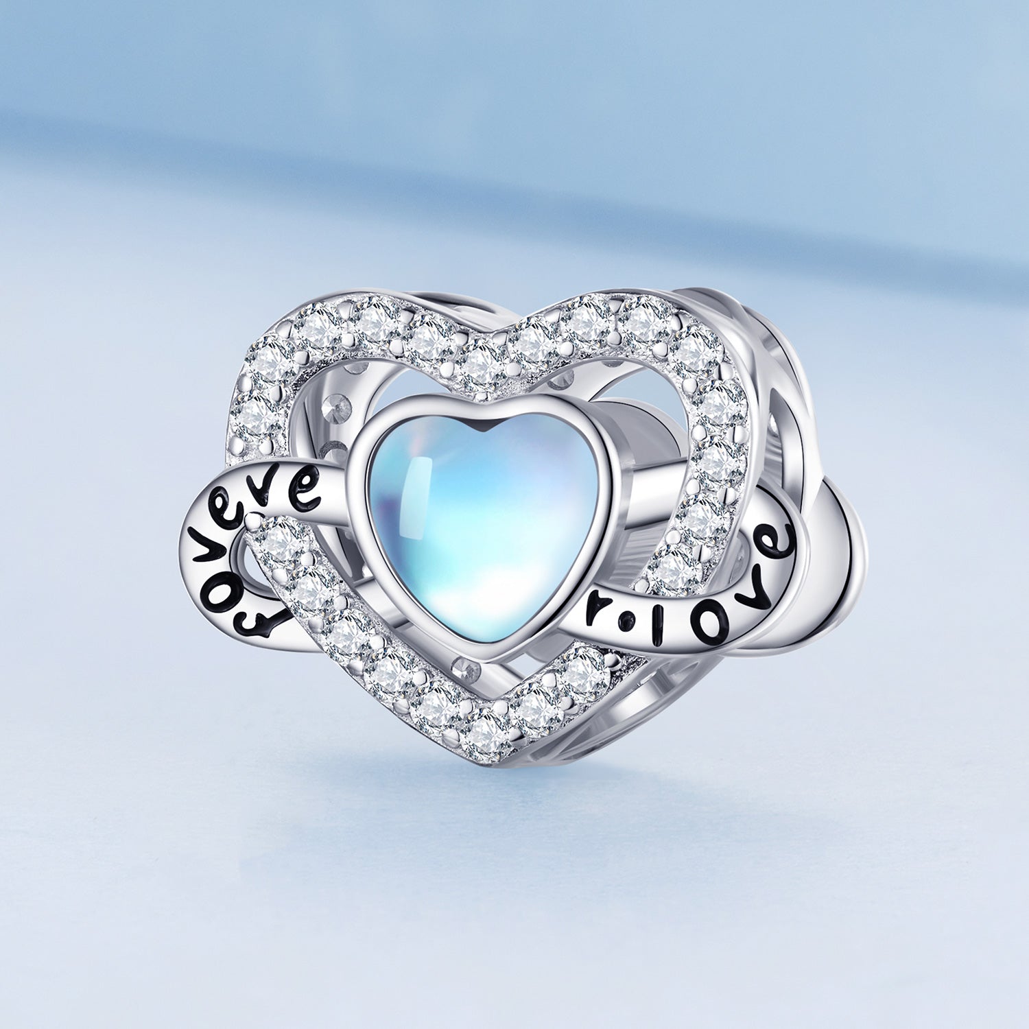 Silver Charm Infinite Heart Shaped Moonstone CZ Charm For Sale - sursenso Charm