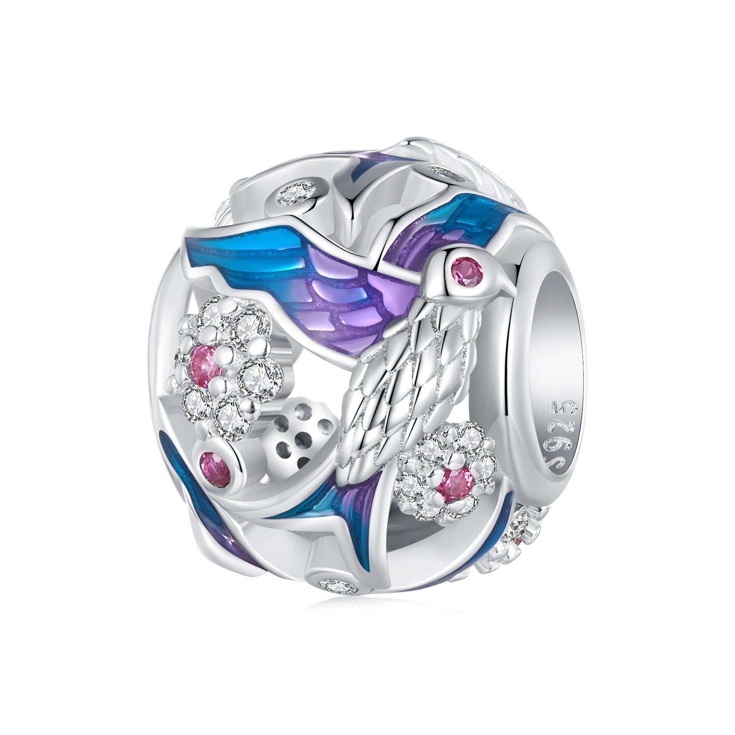 Silver Charm Kingfisher CZ Charm For Sale - sursenso Charm