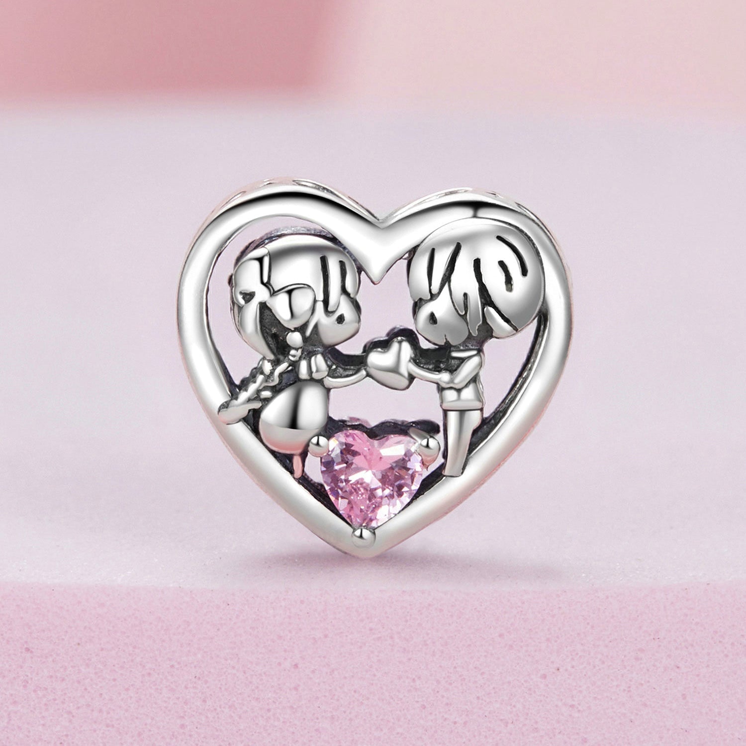 Silver Charm Little Boy Girl Heart CZ Charm For Sale - sursenso Charm
