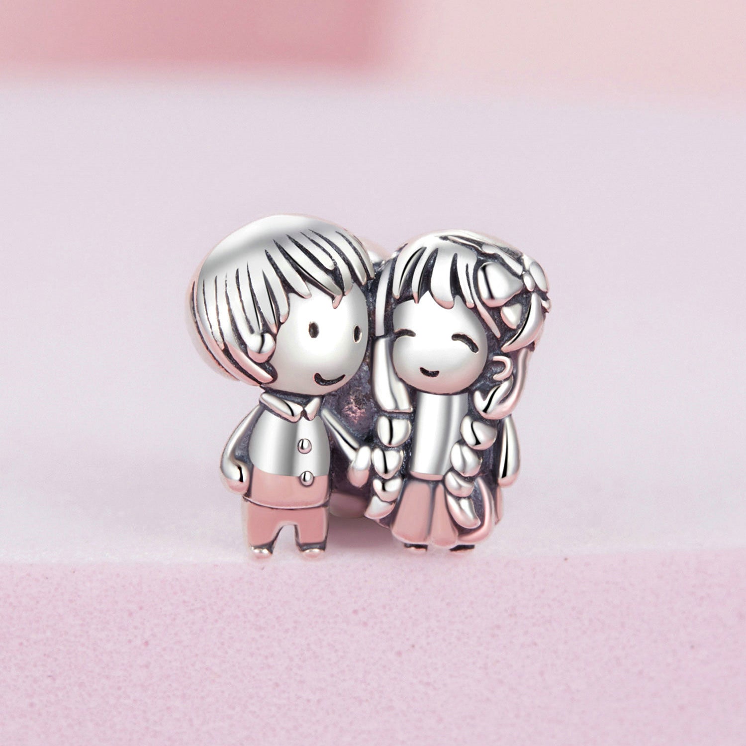 Silver Charm Little Boy Girl Holding Hands Charm For Sale - sursenso Charm