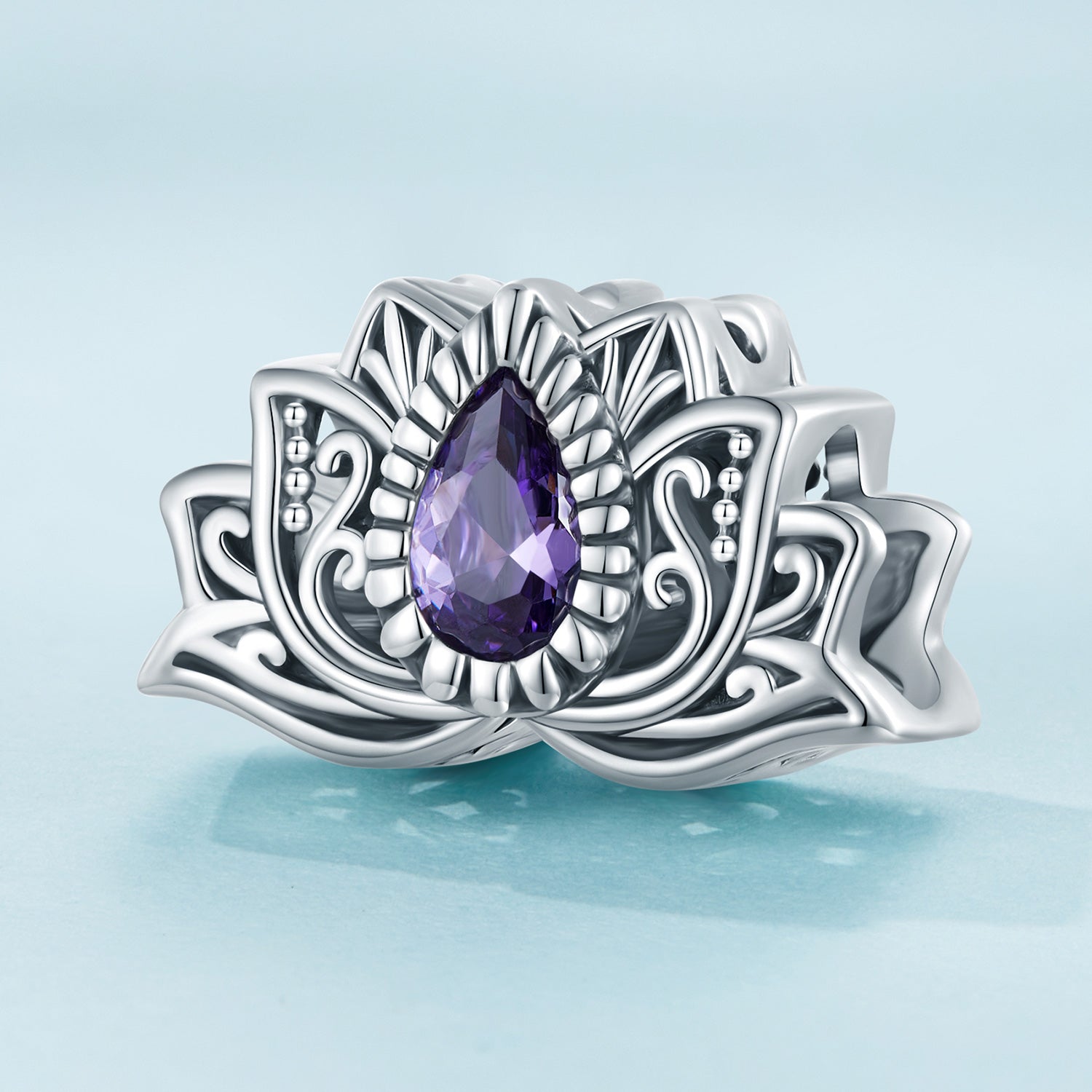 Silver Charm Lotus Flower Purple CZ Charm For Sale - sursenso Charm