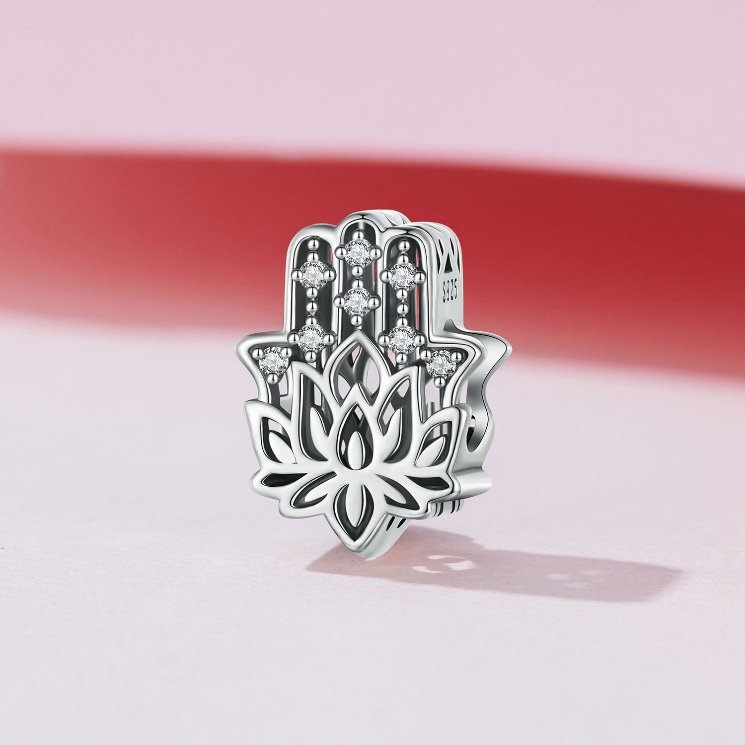 Silver Charm Lotus Hands of Fatima CZ Charm For Sale - sursenso Charm