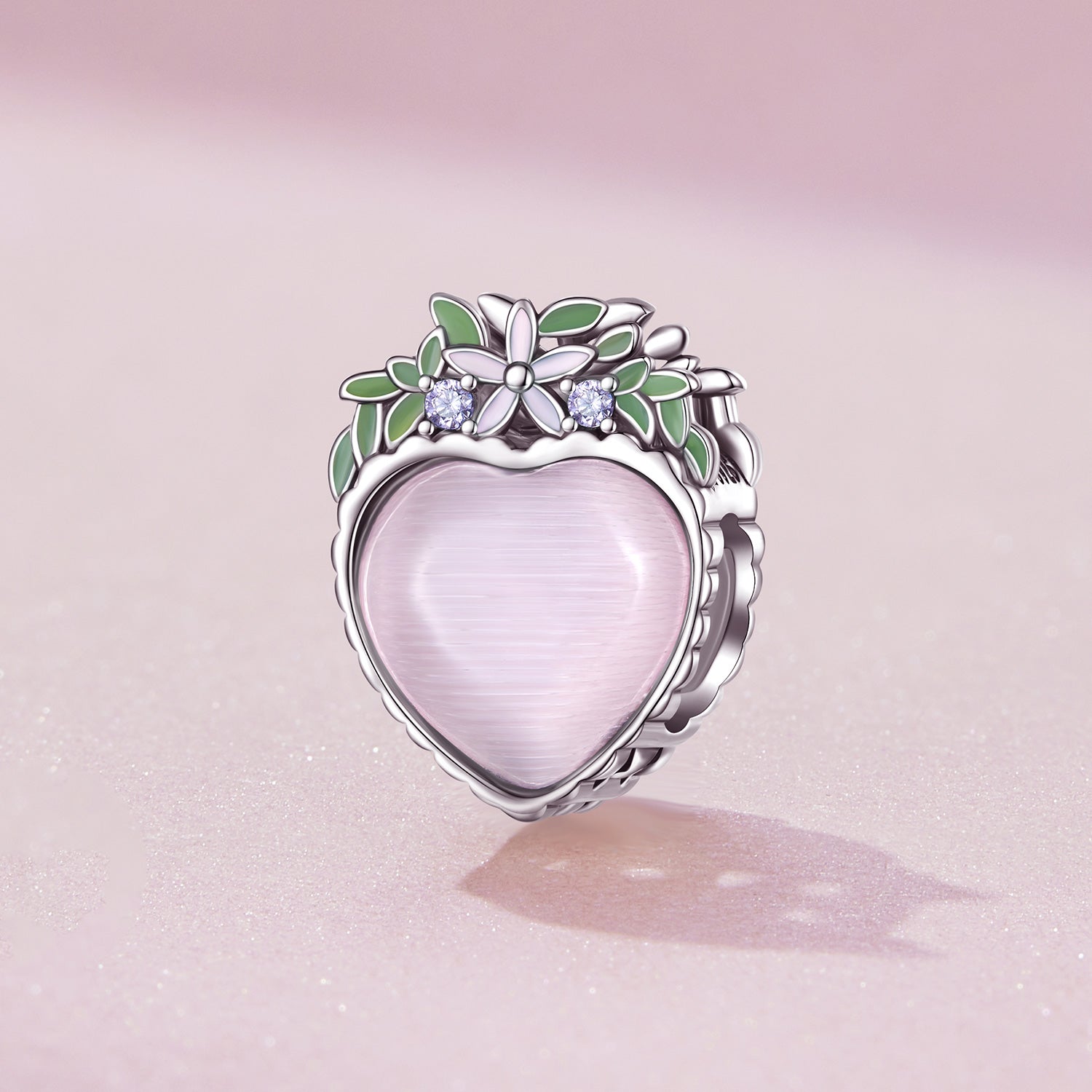 Silver Charm Love Flowers Pink CZ Charm For Sale - sursenso Charm