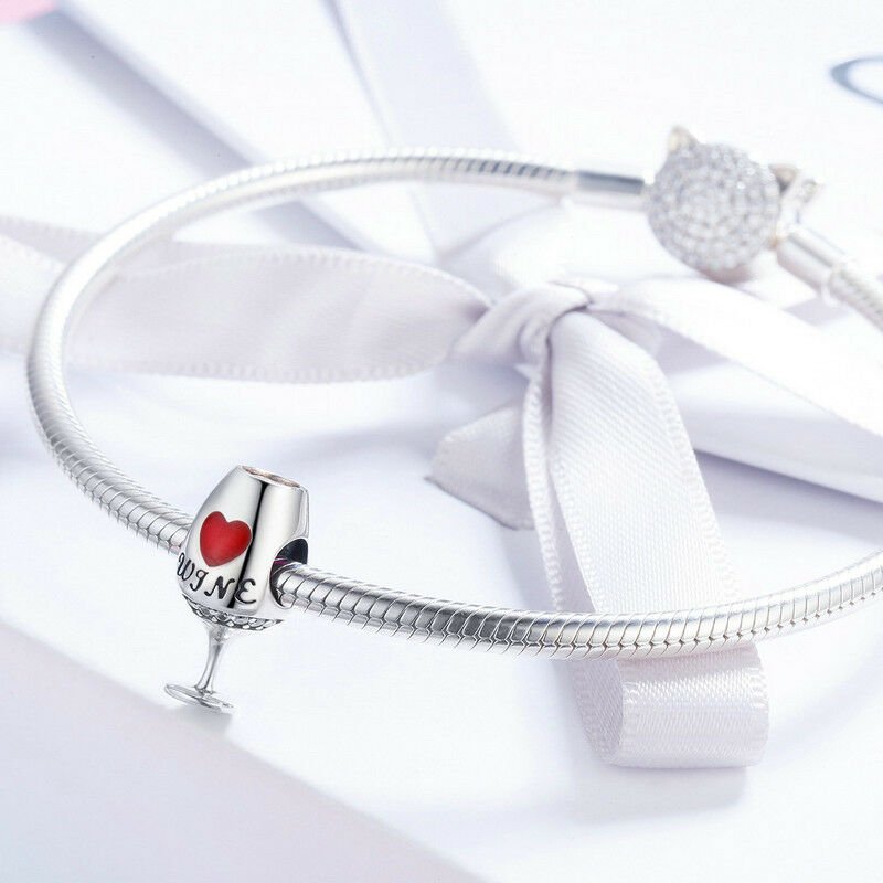 Silver Charm Love Heart Red Wine CZ Charm For Sale - sursenso Charm
