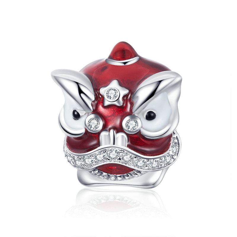 Silver Charm Lovely Red Lion Dancing CZ Charm For Sale - sursenso Charm