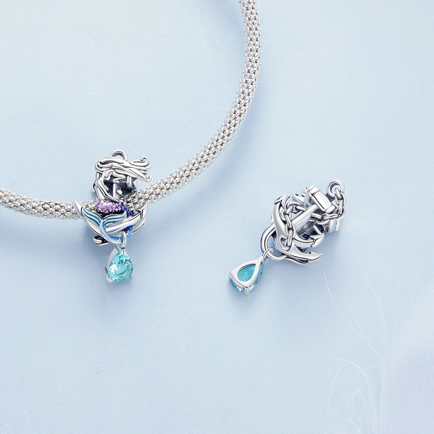 Silver Charm Mermaid Anchor Charm For Sale - sursenso Charm