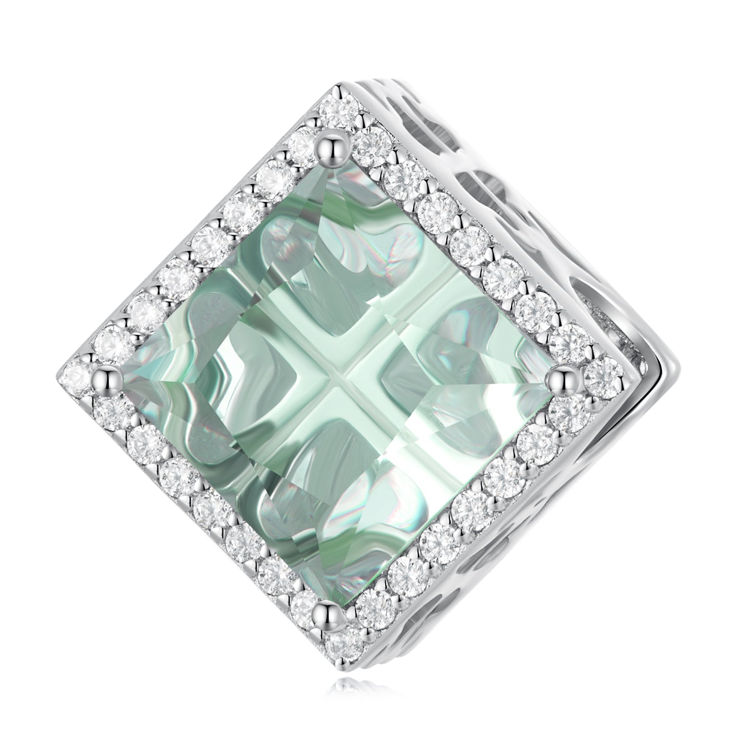 Silver Charm Mint Green Quadrangle Clover CZ Charm For Sale - sursenso Charm