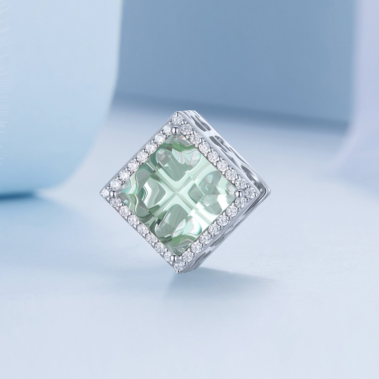 Silver Charm Mint Green Quadrangle Clover CZ Charm For Sale - sursenso Charm