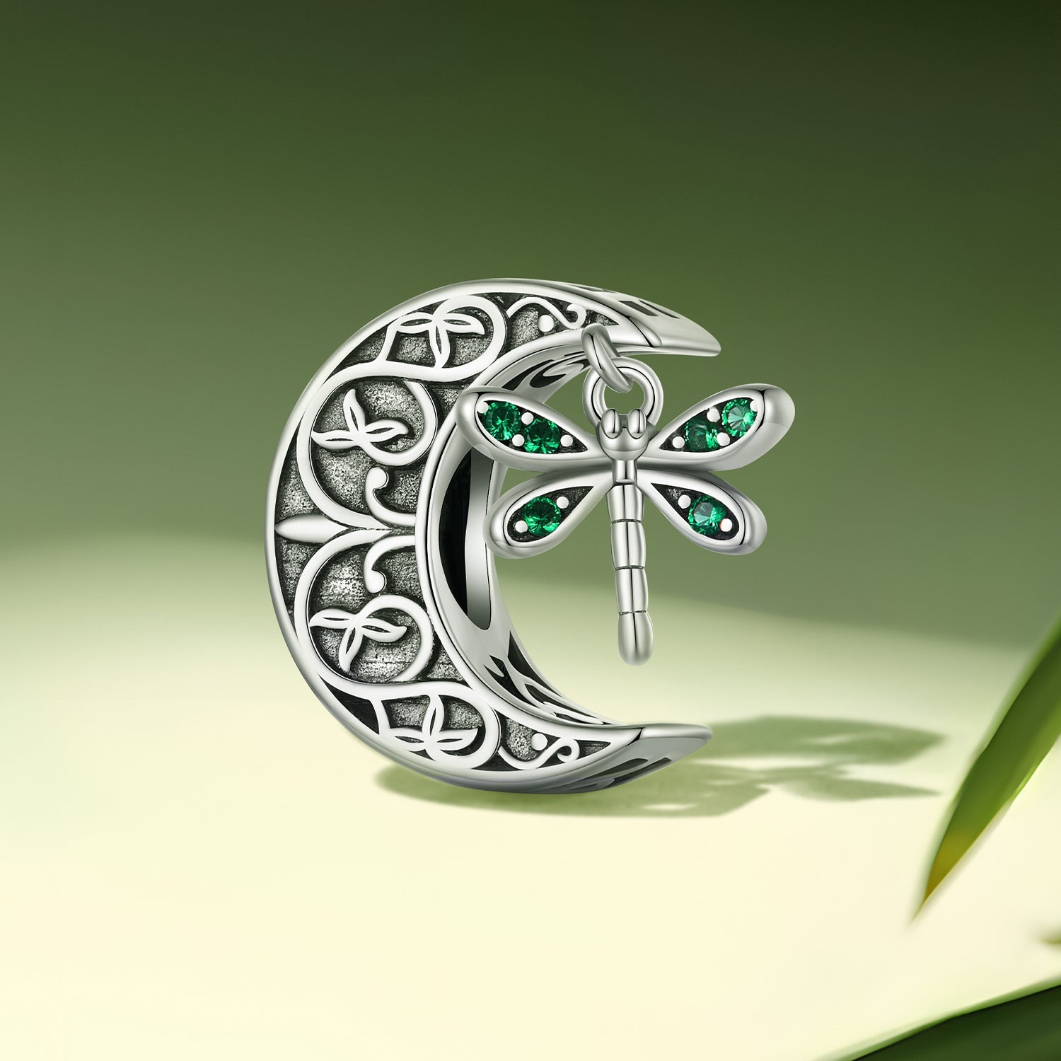 Silver Charm Moon Dragonfly CZ Charm For Sale - sursenso Charm