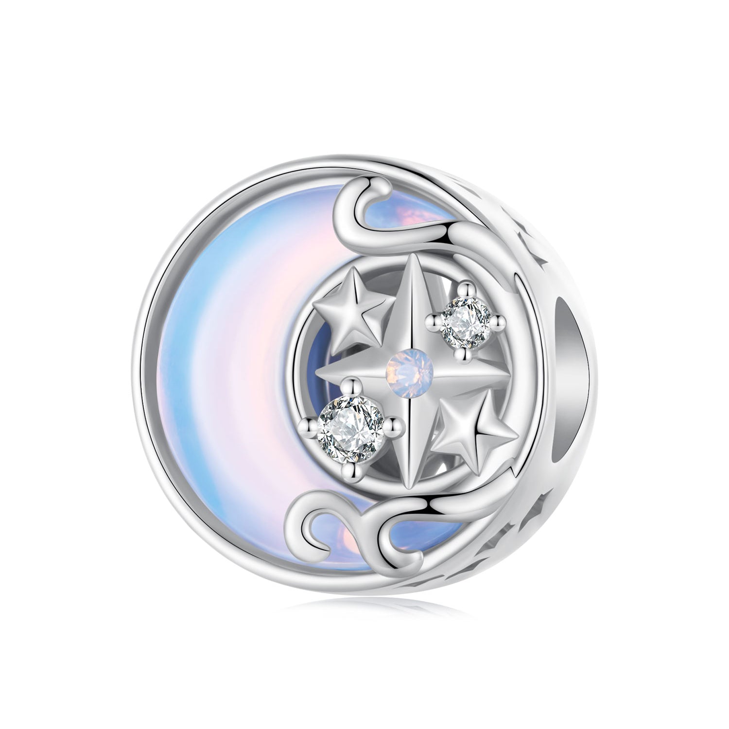 Silver Charm Moon Starburst CZ Charm For Sale - sursenso Charm