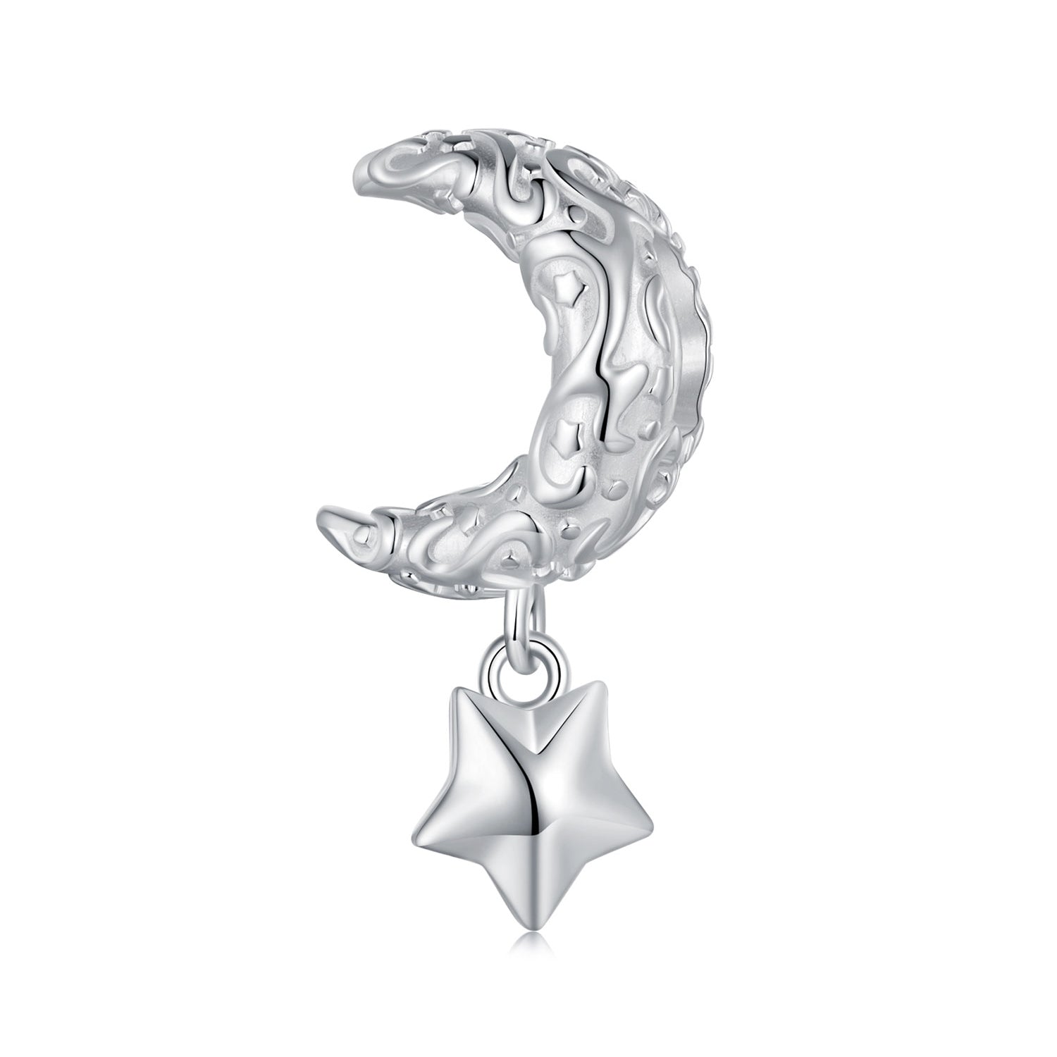 Silver Charm Moon Twist Pattern Stars Charm For Sale - sursenso Charm