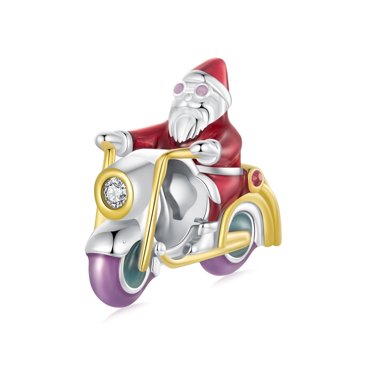 Silver Charm Motorcycle Santa CZ Charm For Sale - sursenso Charm