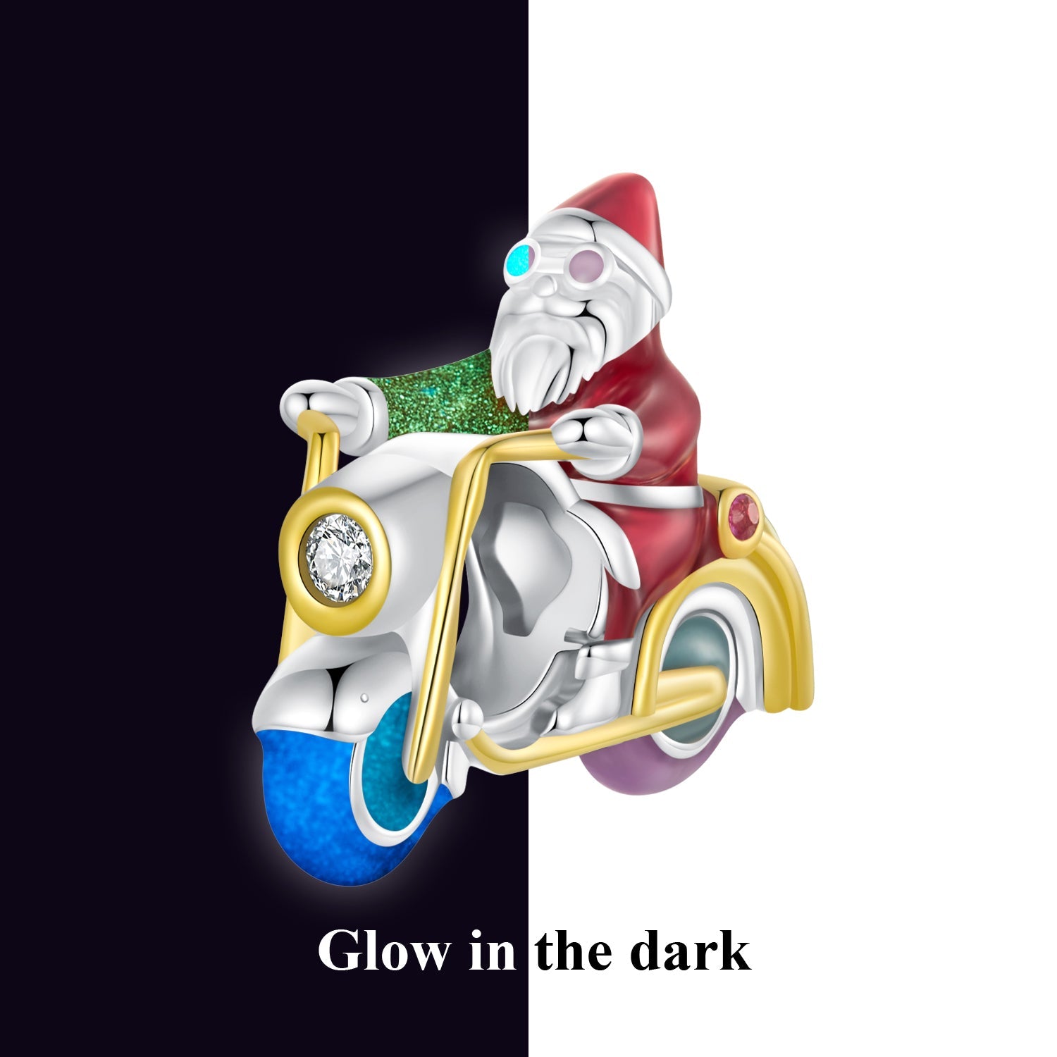 Silver Charm Motorcycle Santa CZ Charm For Sale - sursenso Charm