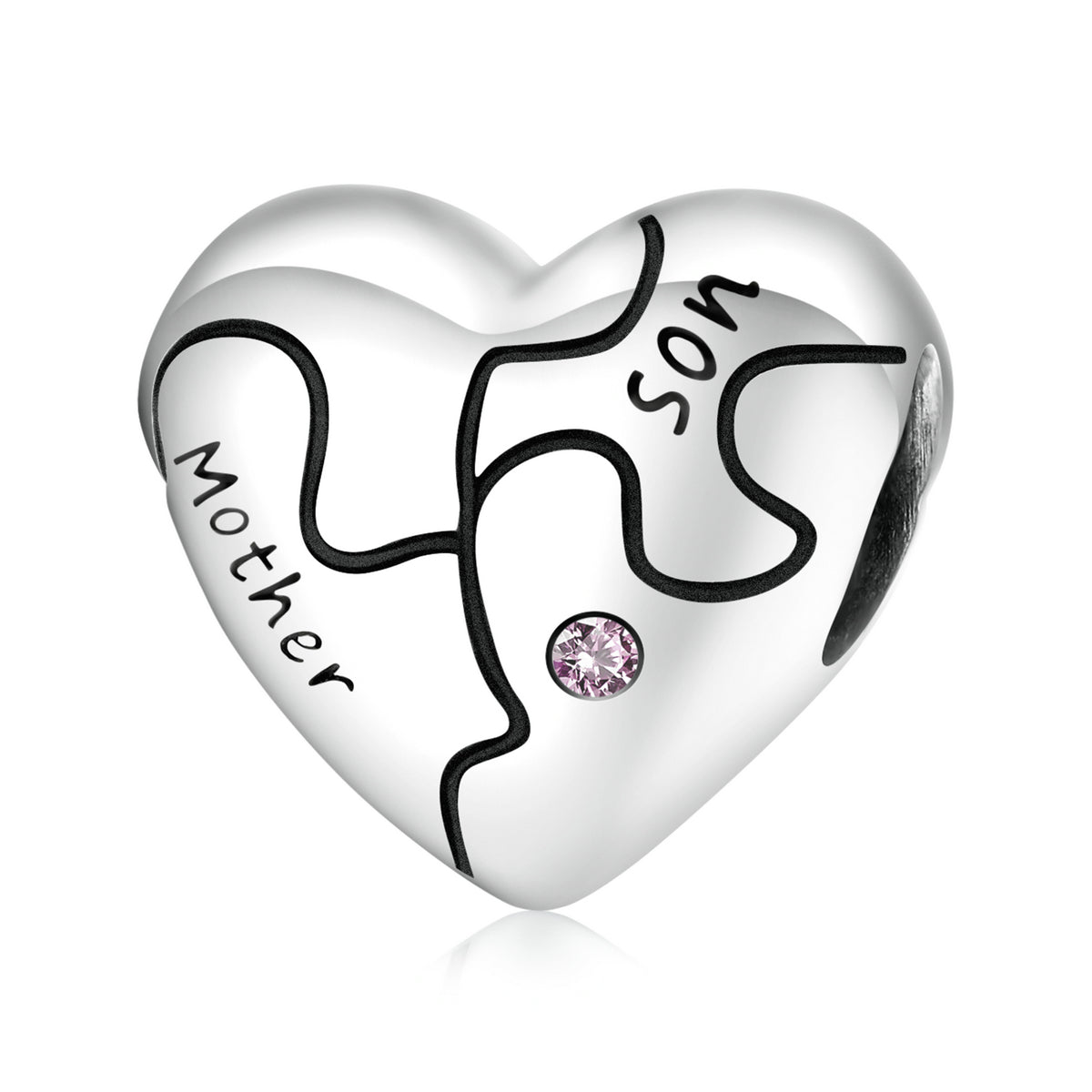 Silver Charm Mum Love Son Jigsaw Heart Shape CZ Charm For Sale - sursenso Charm