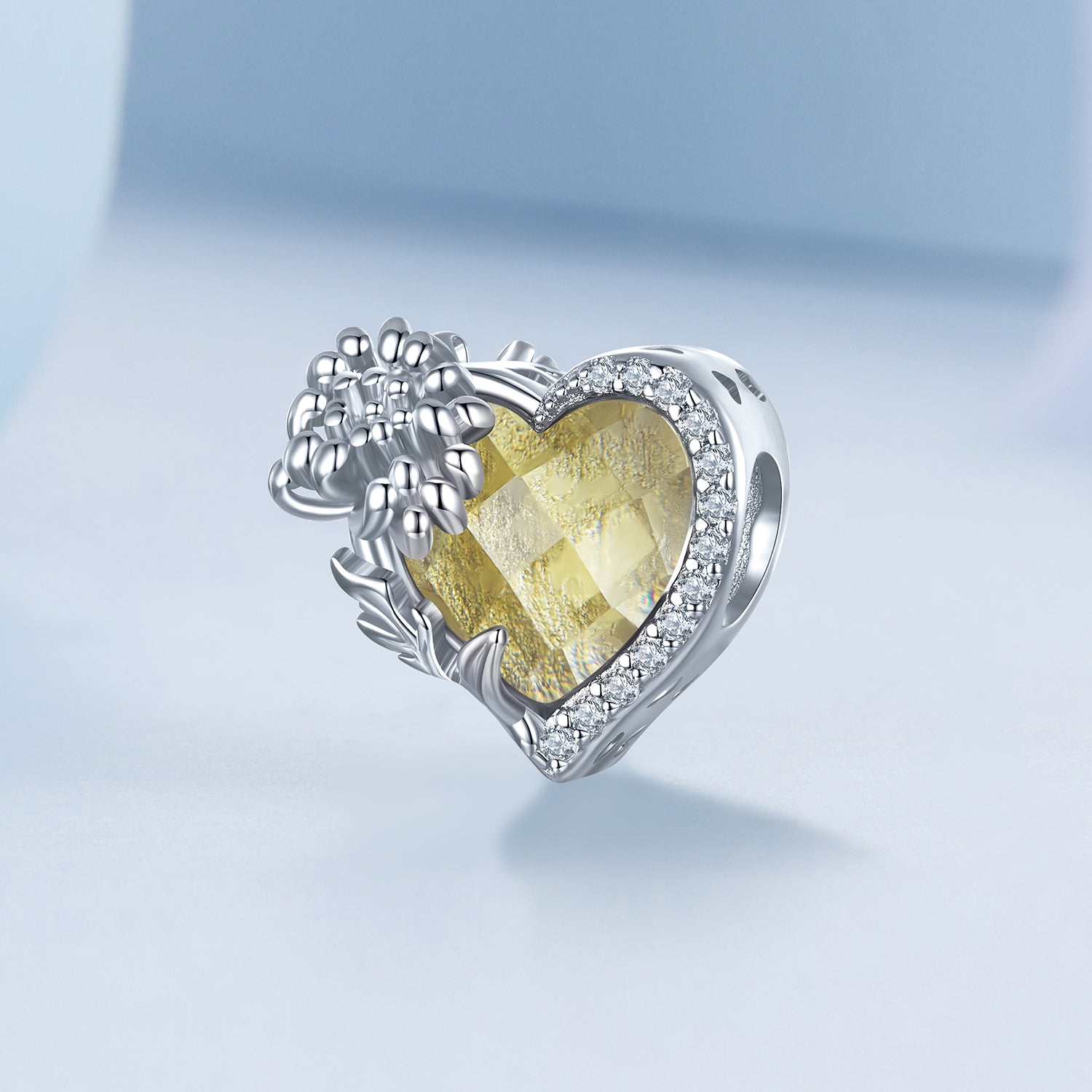 Silver Charm November Yellow Birthstone CZ Charm For Sale - sursenso Charm