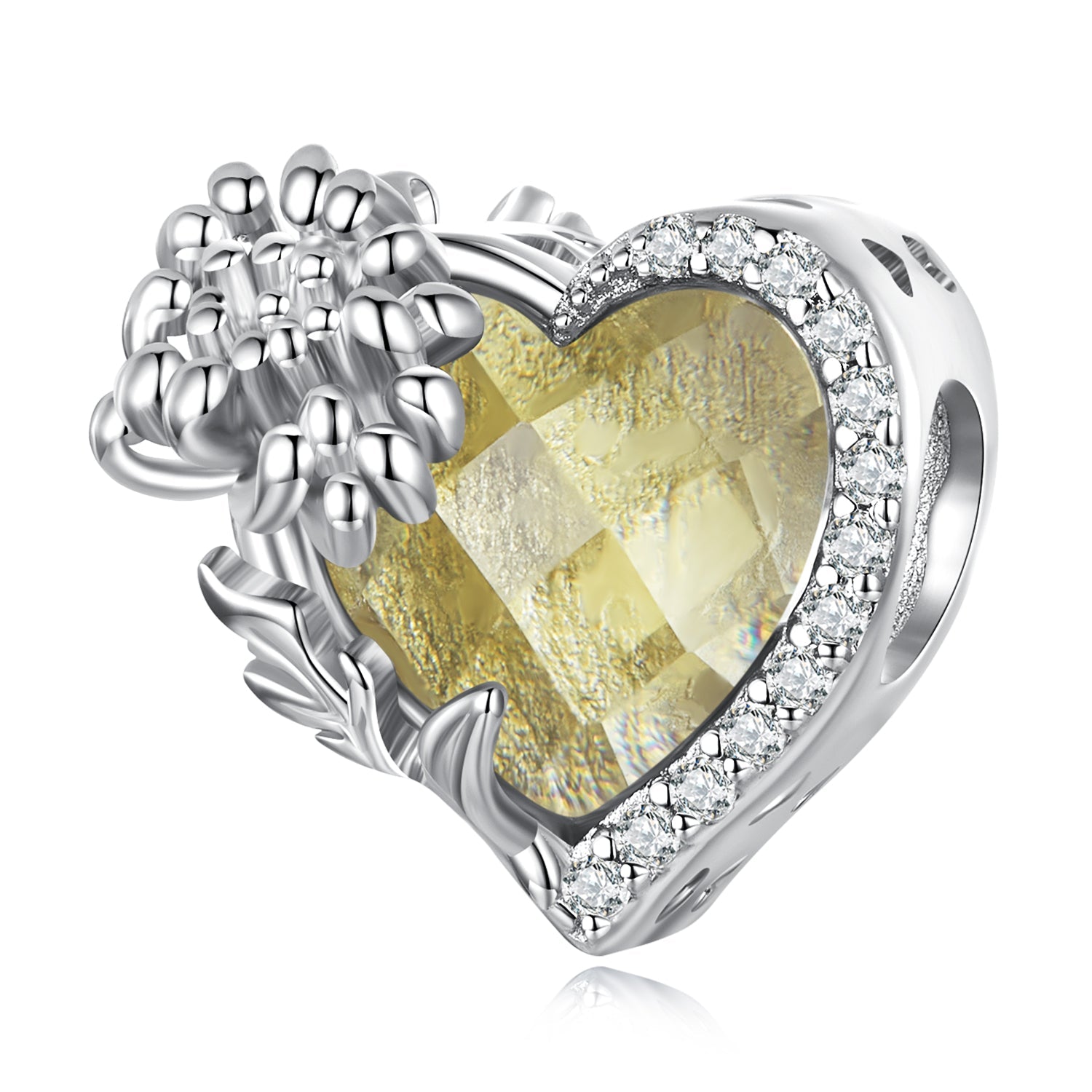 Silver Charm November Yellow Birthstone CZ Charm For Sale - sursenso Charm