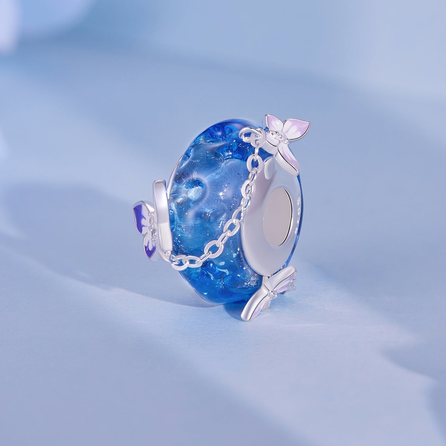 Silver Charm Ocean Blue Butterfly Tassel CZ Charm For Sale - sursenso Charm