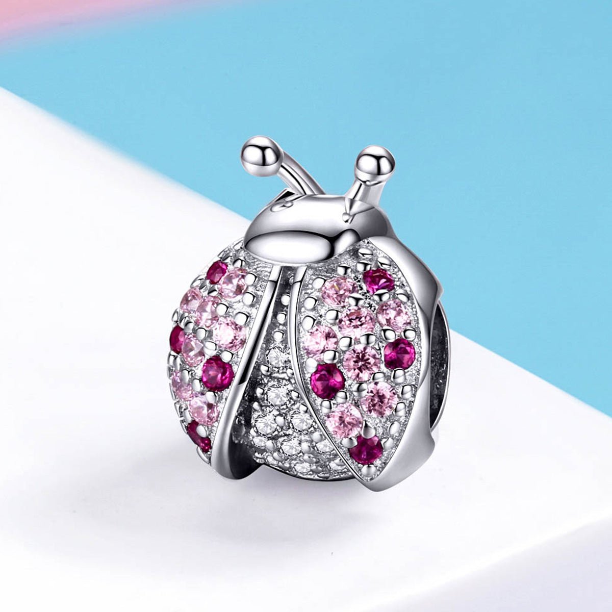 Silver Charm Pink Crystal Ladybug CZ Charm For Sale - sursenso Charm