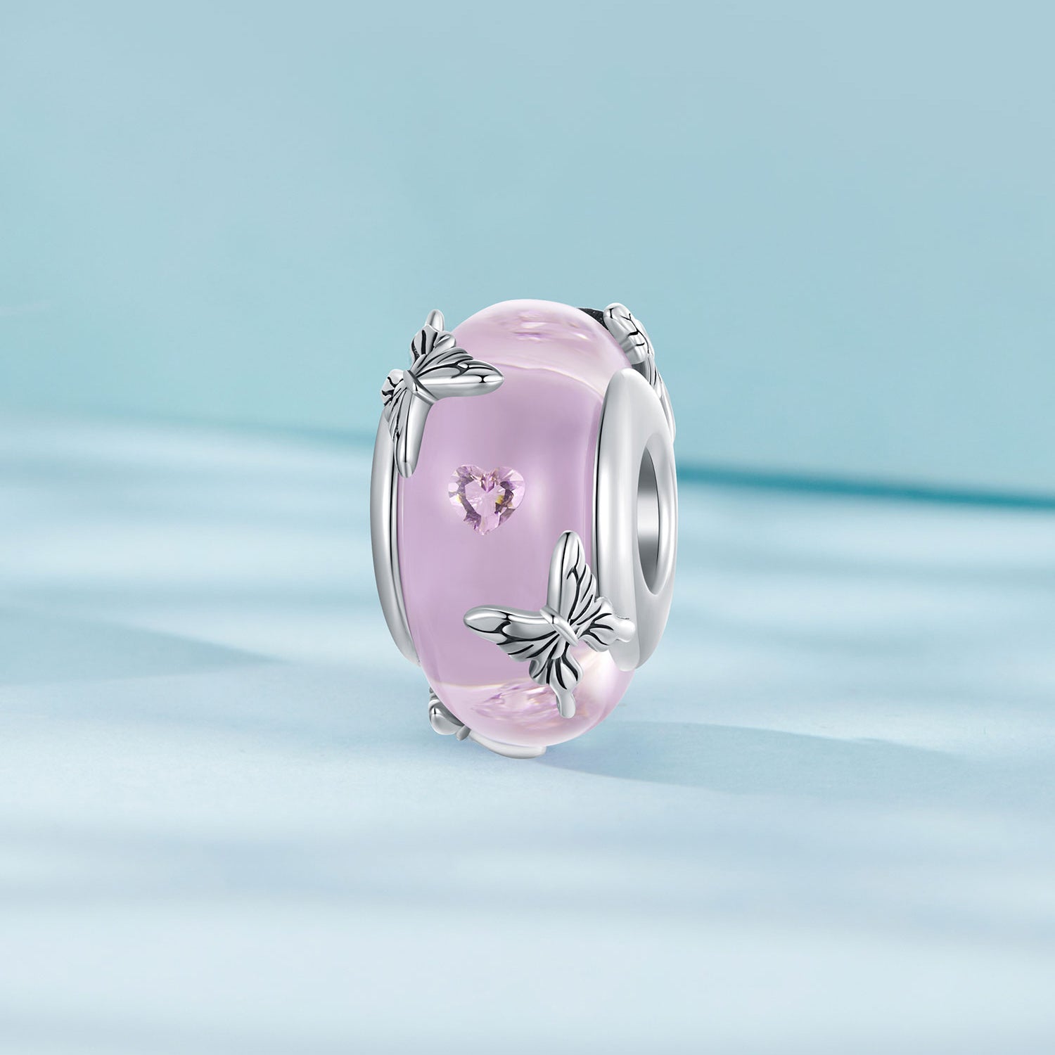 Silver Charm Pink Glass Butterfly Charm For Sale - sursenso Charm