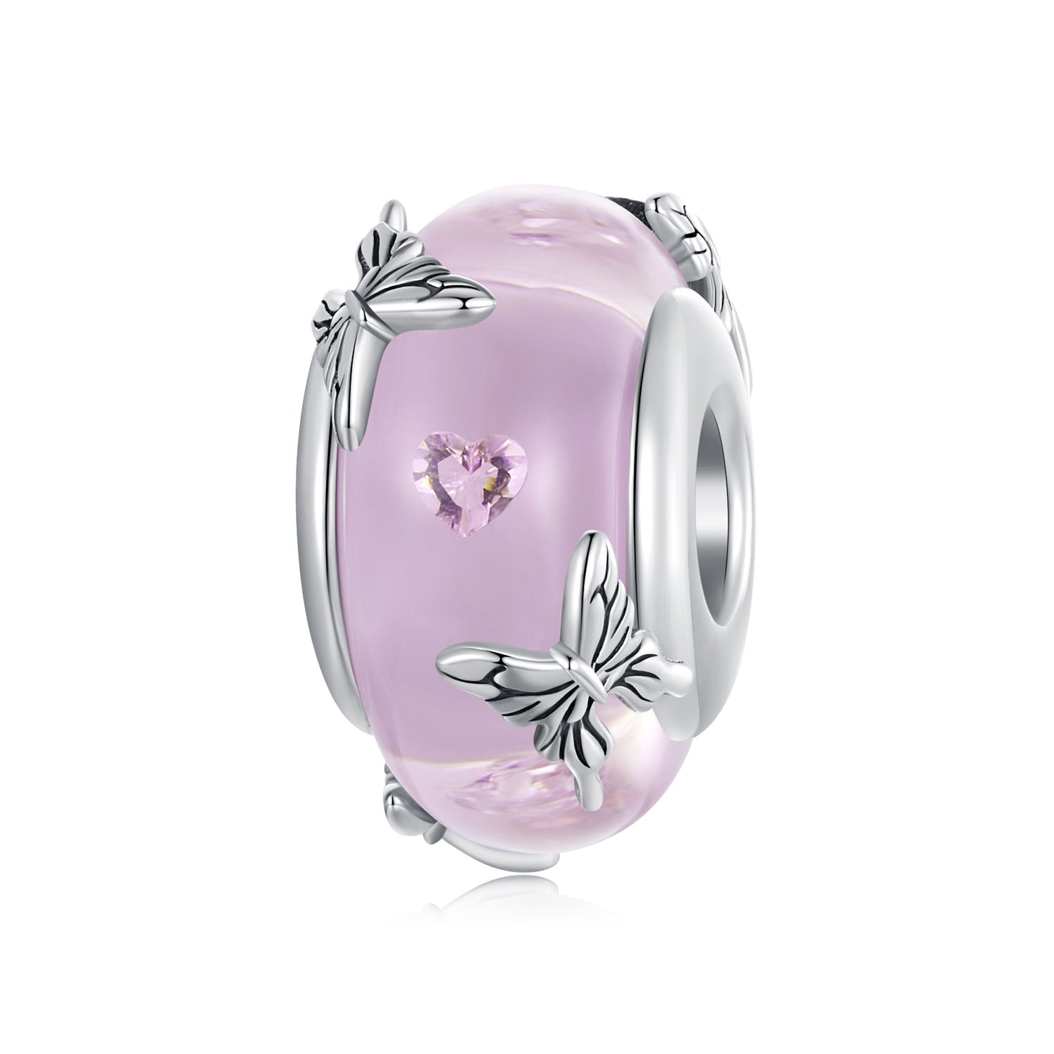 Silver Charm Pink Glass Butterfly Charm For Sale - sursenso Charm