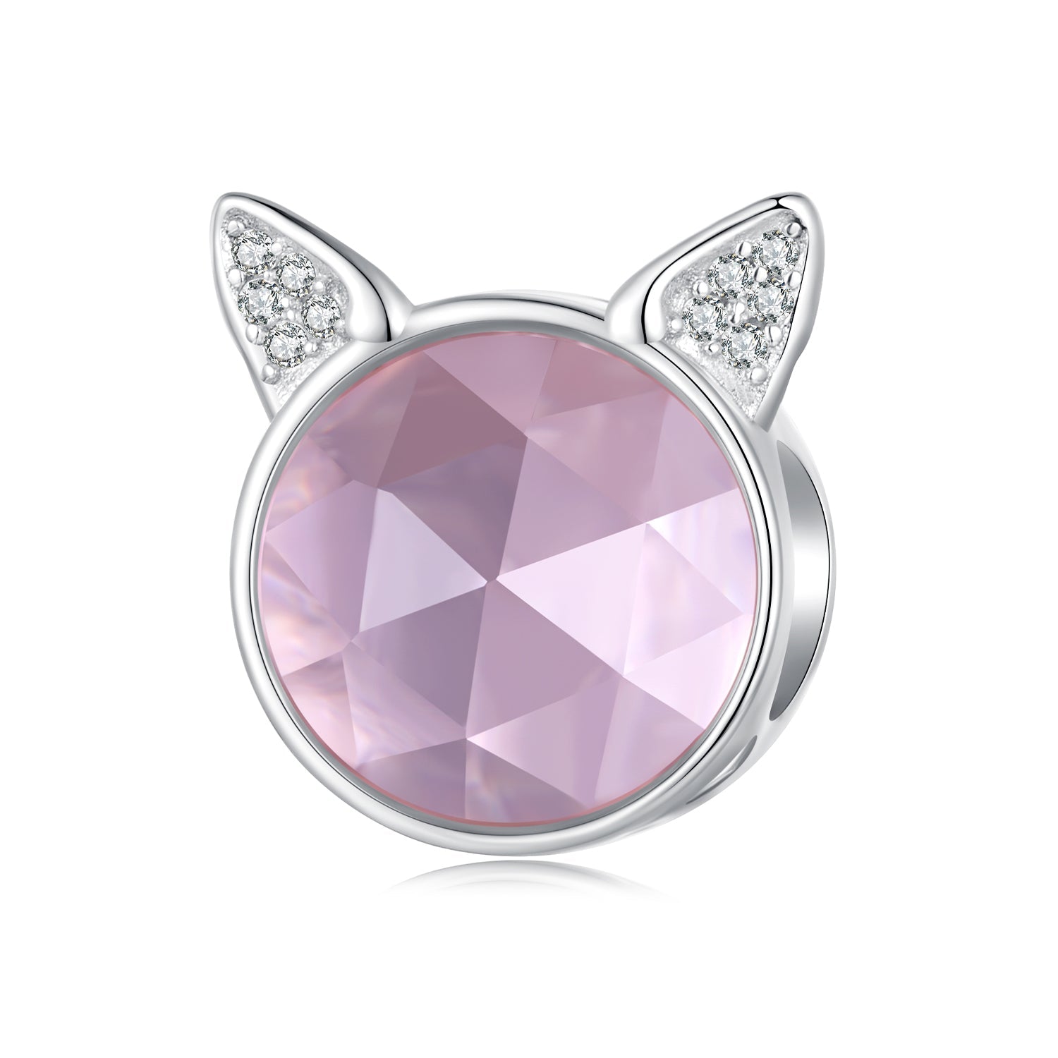 Silver Charm Pink Glass Cute Cat CZ Charm For Sale - sursenso Charm