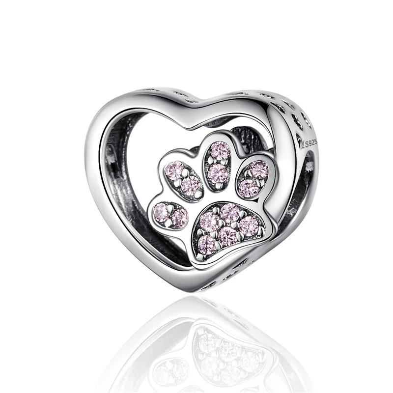 Silver Charm Pink Sweet Pet Cat Paw CZ Charm For Sale - sursenso Charm