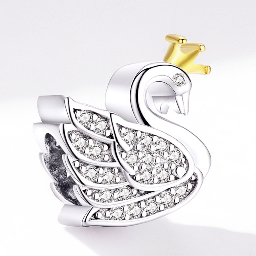 Silver Charm Princess Swan CZ Charm For Sale - sursenso Charm