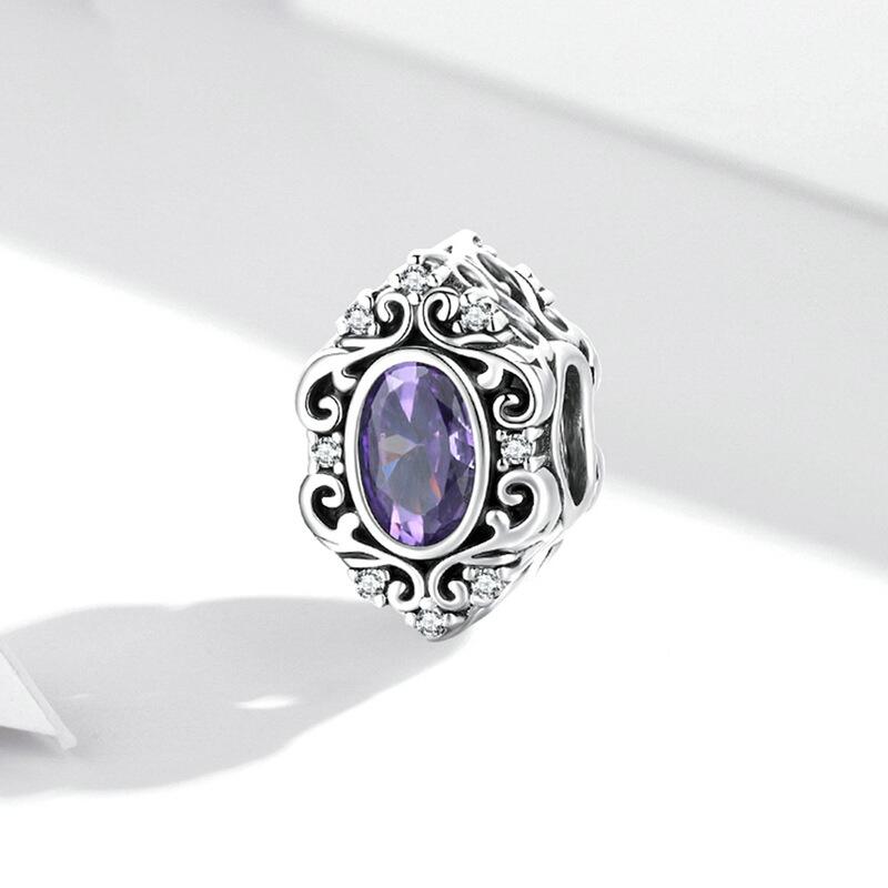 Silver Charm Purple Crystal Bead Pattern CZ Charm For Sale - sursenso Charm