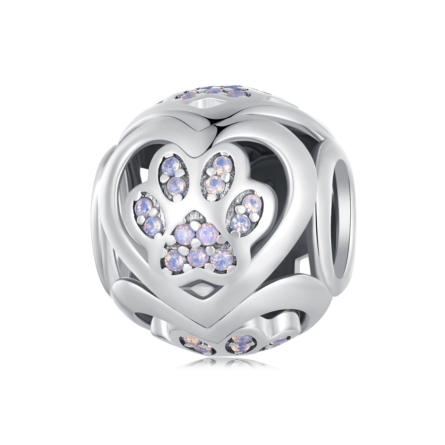 Silver Charm Purple Paw Print Round Charm For Sale - sursenso Charm