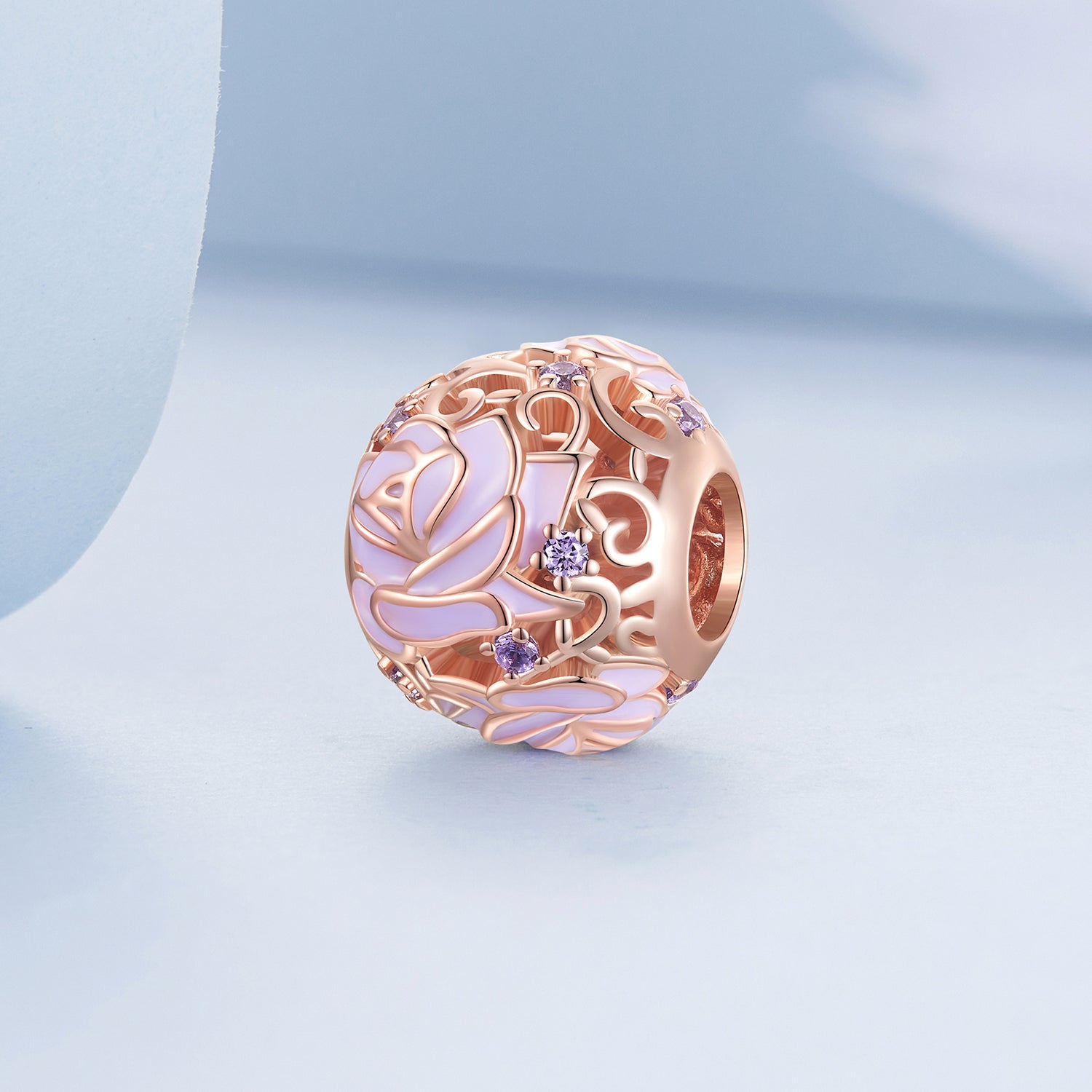 Silver Charm Purple Rose Cluster Rose Gold CZ Charm For Sale - sursenso Charm