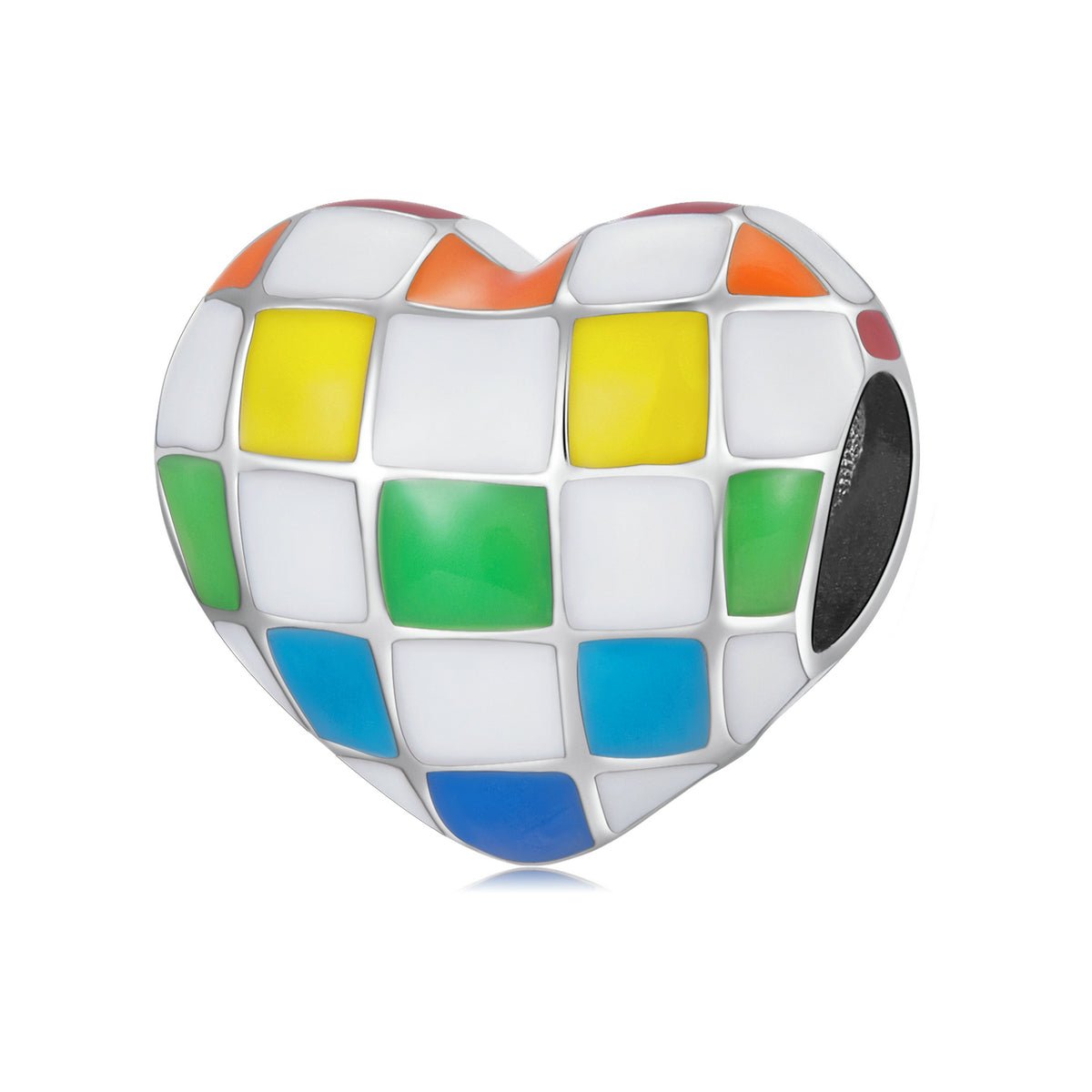 Silver Charm Rainbow Chequered Heart Enamel Charm For Sale - sursenso Charm
