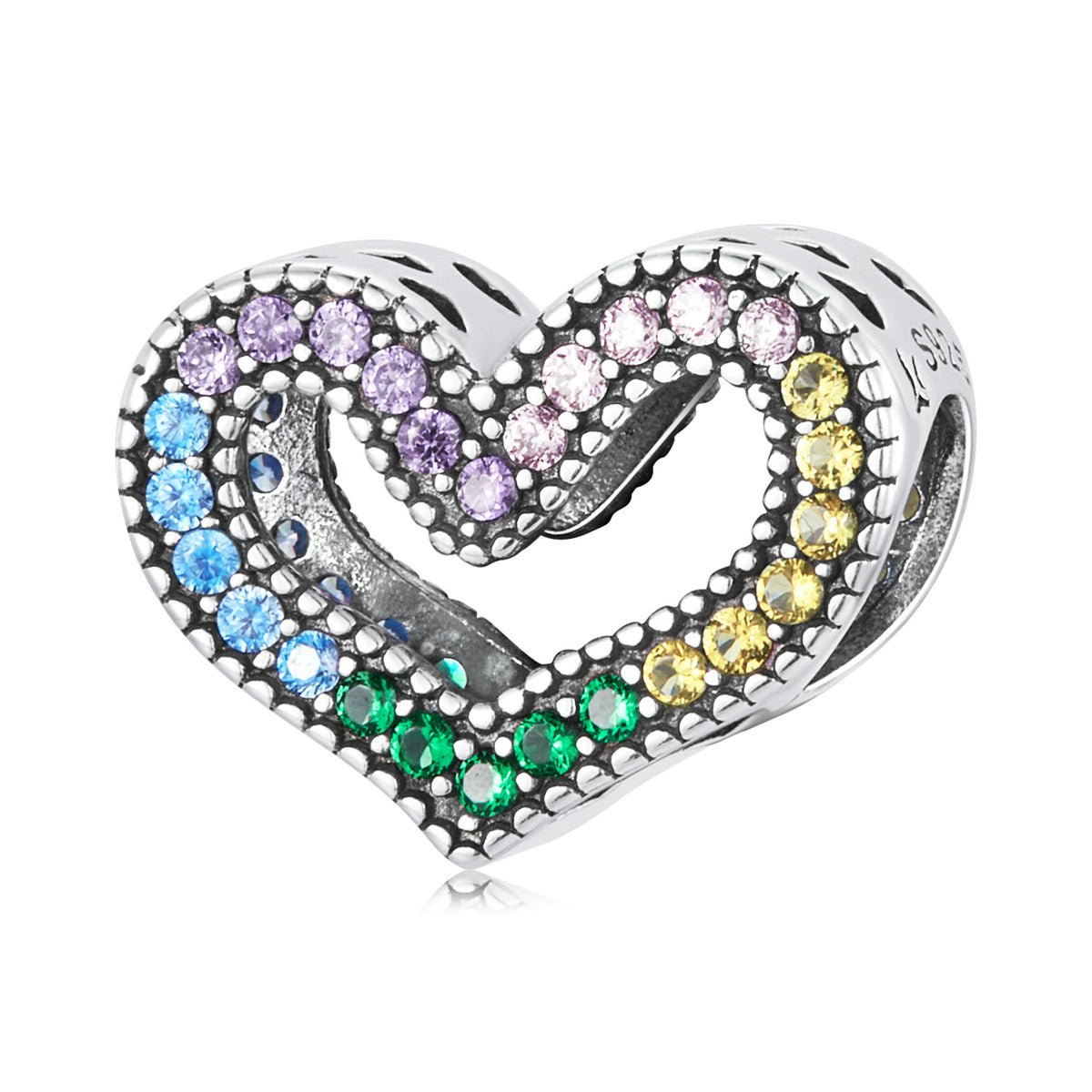 Silver Charm Rainbow Hollow Heart CZ Charm For Sale - sursenso Charm