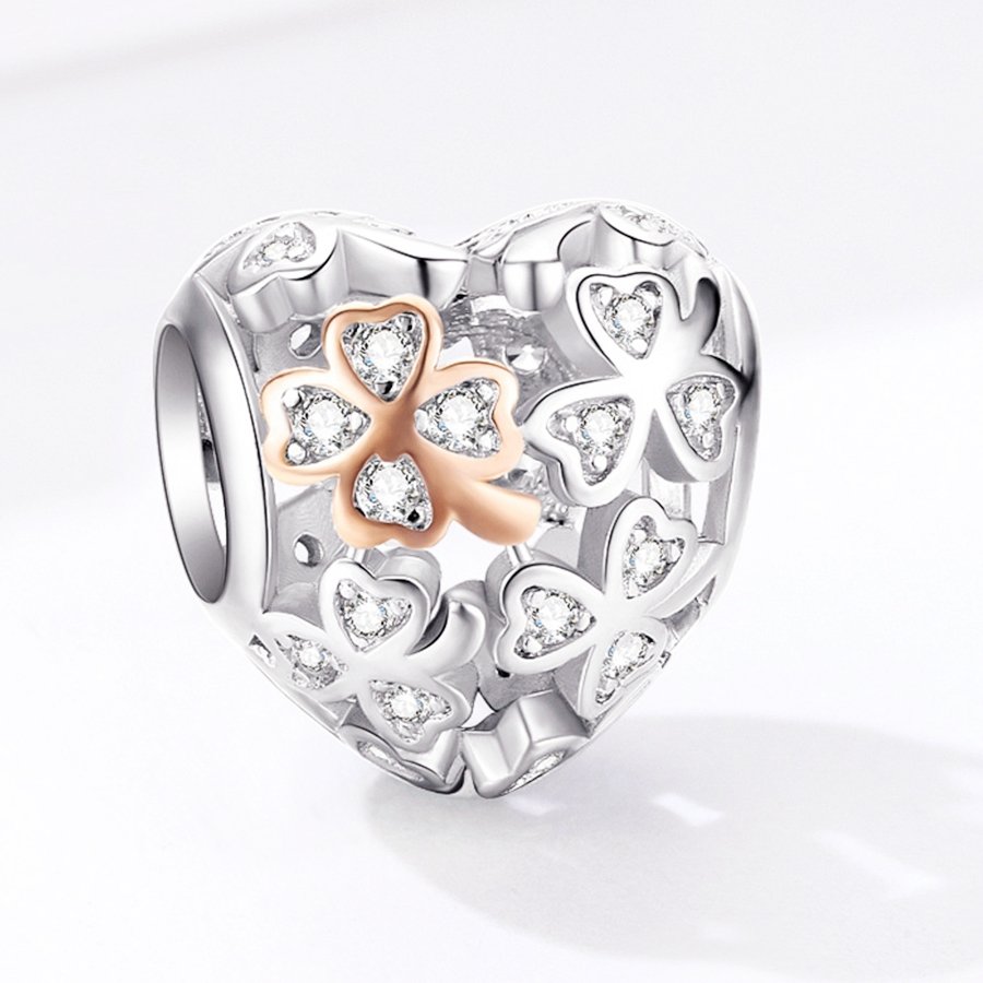 Silver Charm Rose Gold Four Leaf Clover CZ Charm For Sale - sursenso Charm