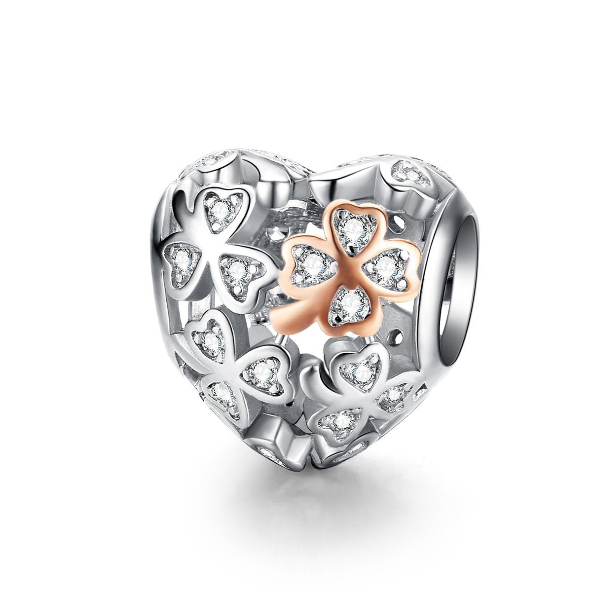 Silver Charm Rose Gold Four Leaf Clover CZ Charm For Sale - sursenso Charm