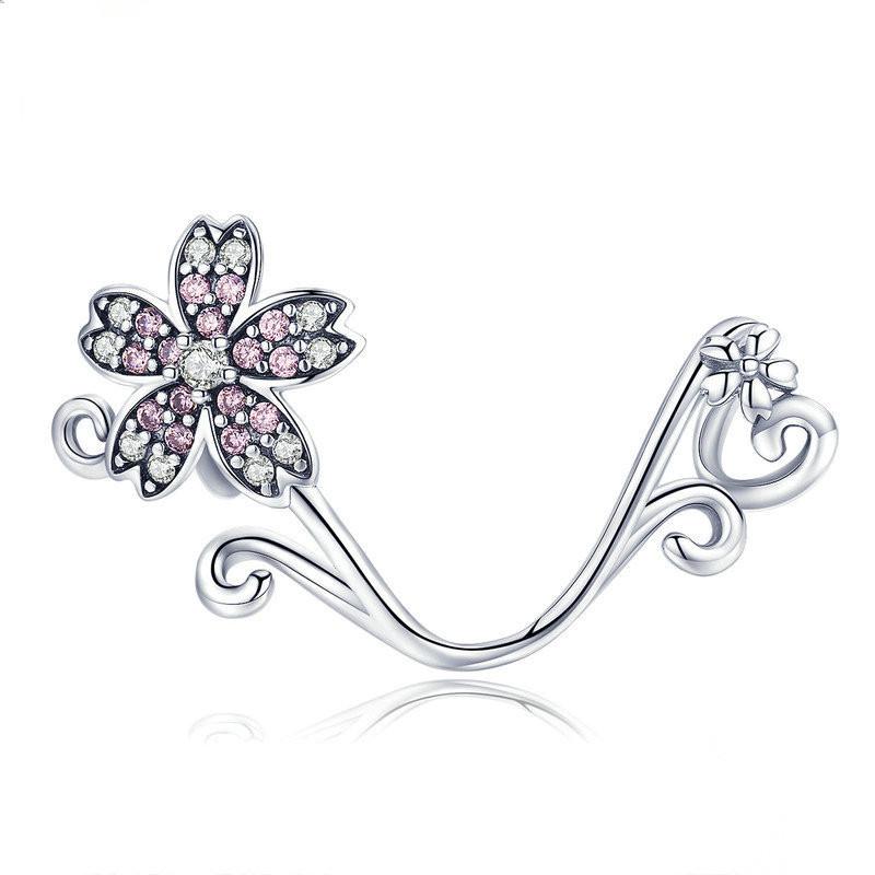 Silver Charm Sakura Chery Blossom Wrap Around Vine CZ Charm For Sale - sursenso Charm