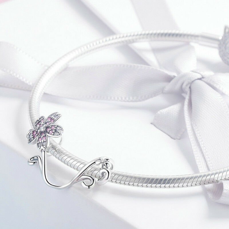 Silver Charm Sakura Chery Blossom Wrap Around Vine CZ Charm For Sale - sursenso Charm