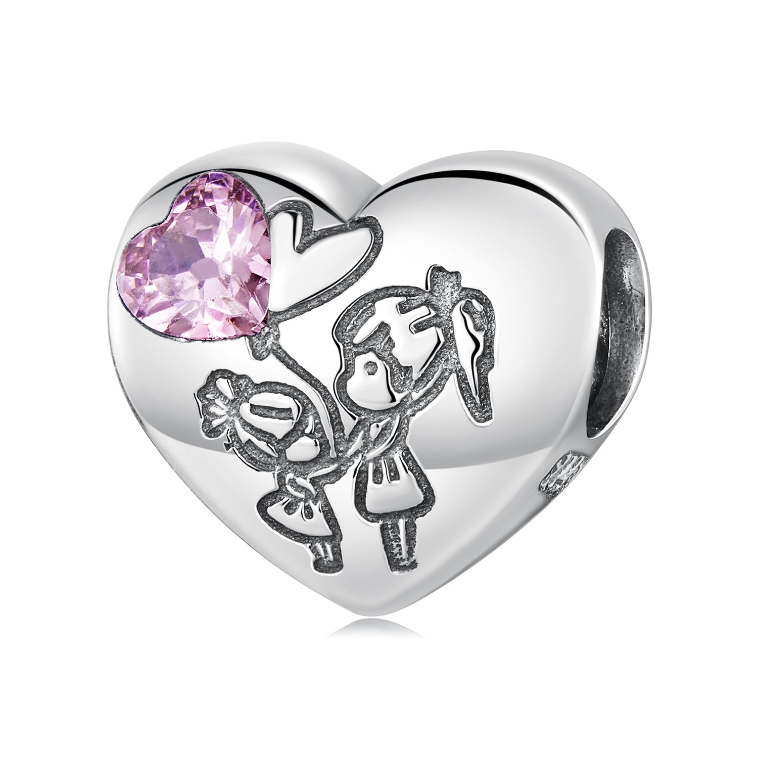 Silver Charm Sisterly Love Pink CZ Charm For Sale - sursenso Charm