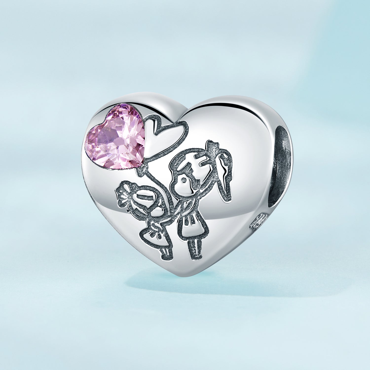 Silver Charm Sisterly Love Pink CZ Charm For Sale - sursenso Charm