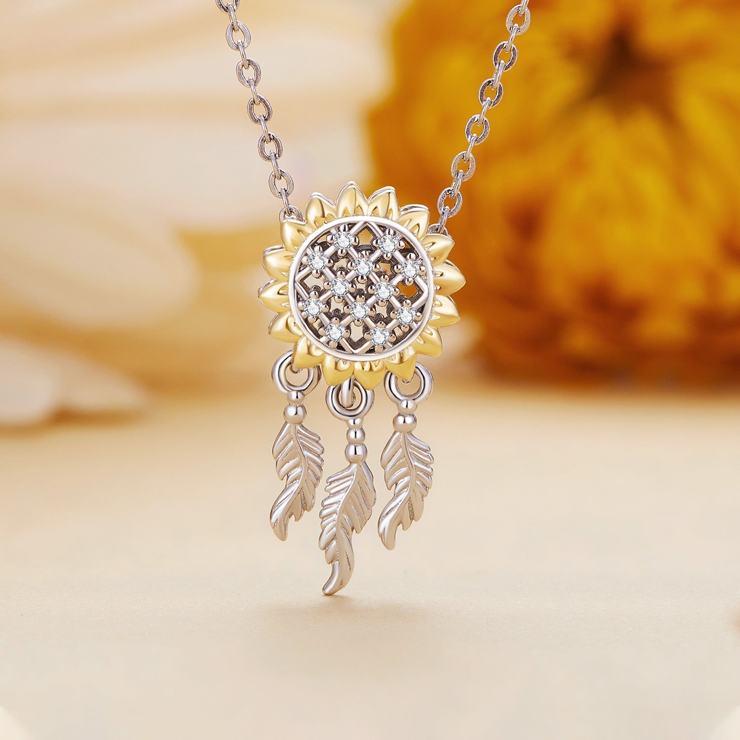 Silver Charm Sunflower Dream Catcher CZ Charm For Sale - sursenso Charm