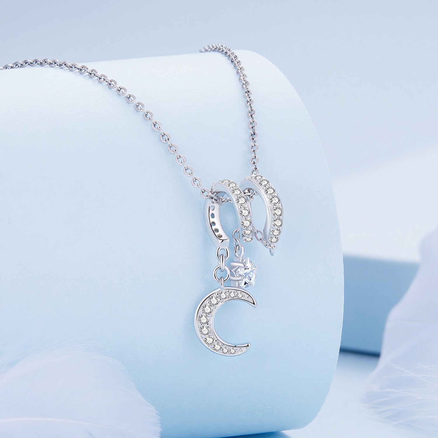 Silver Charm Swaying Moon Star CZ Charm For Sale - sursenso Charm