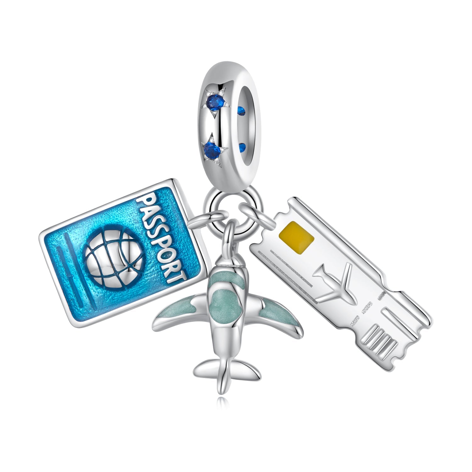 Silver Charm Travel Plane Boarding Pass CZ Dangle Charm For Sale - sursenso Charm