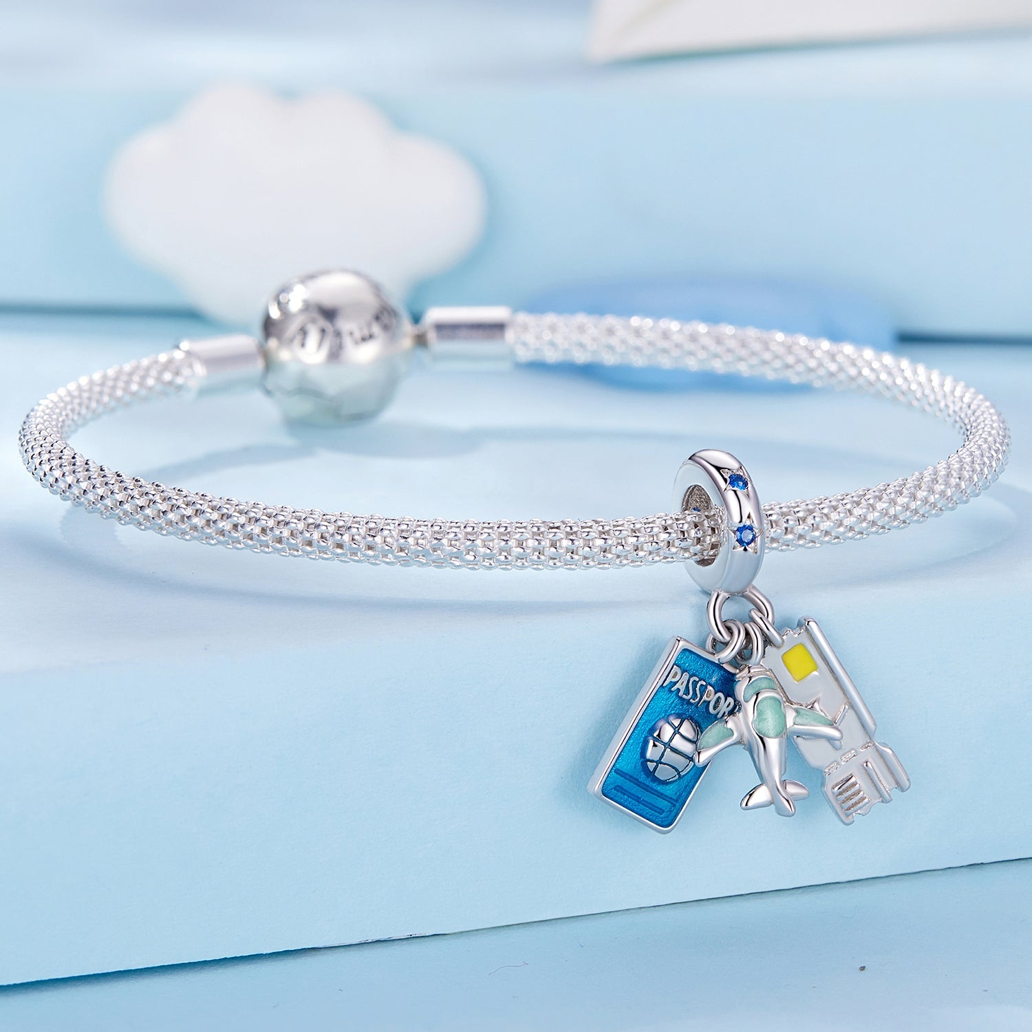 Silver Charm Travel Plane Boarding Pass CZ Dangle Charm For Sale - sursenso Charm