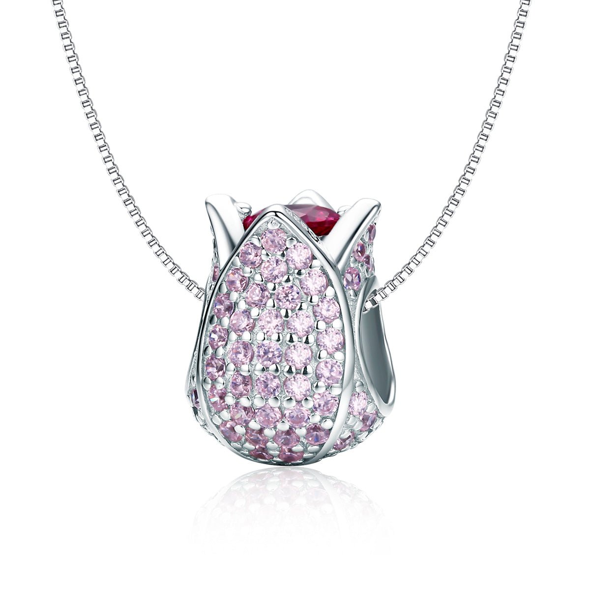 Silver Charm Tulip Flower Pink Crystal CZ Charm For Sale - sursenso Charm