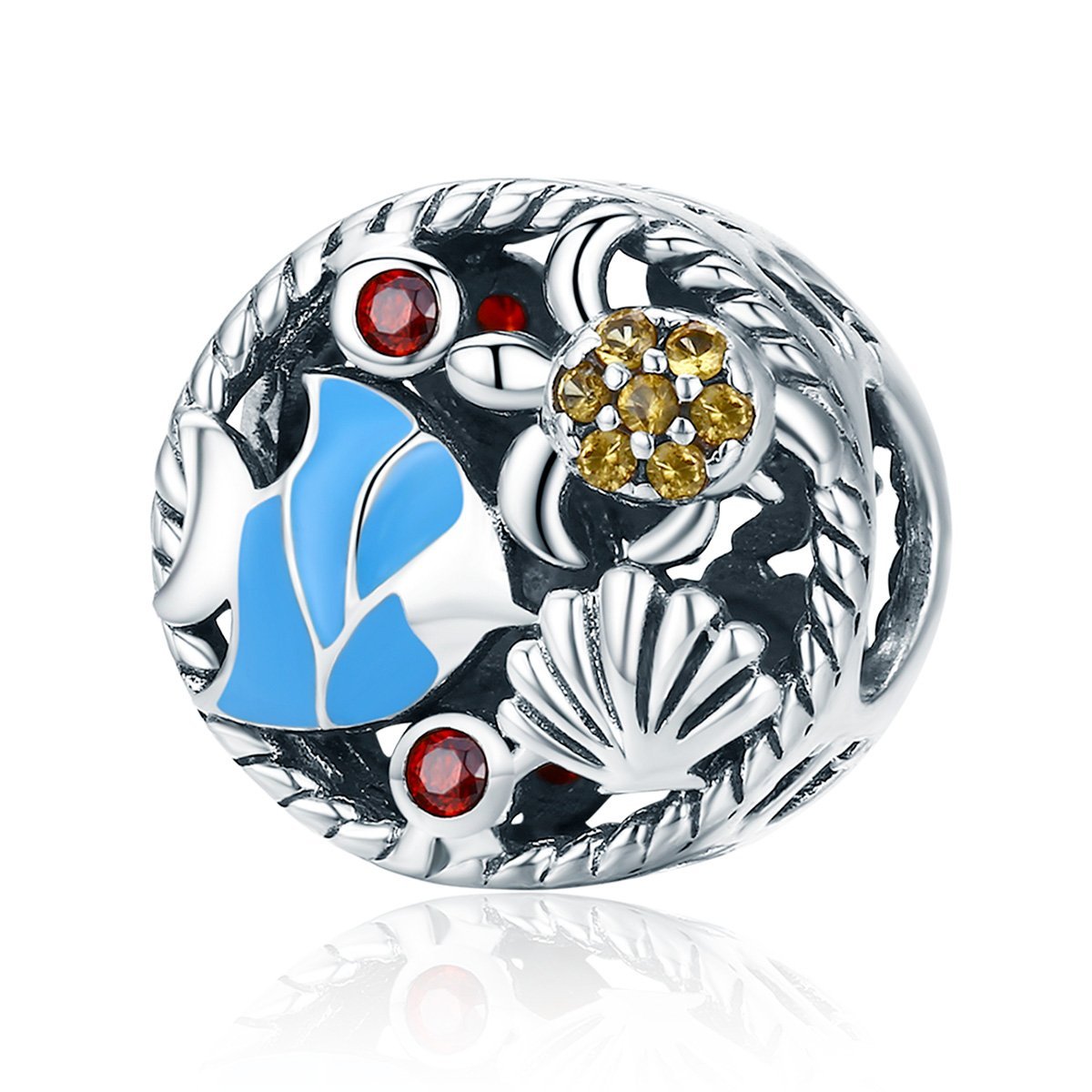Silver Charm Undersea Oceanic Coral Reef Fish Turtle CZ Charm For Sale - sursenso Charm