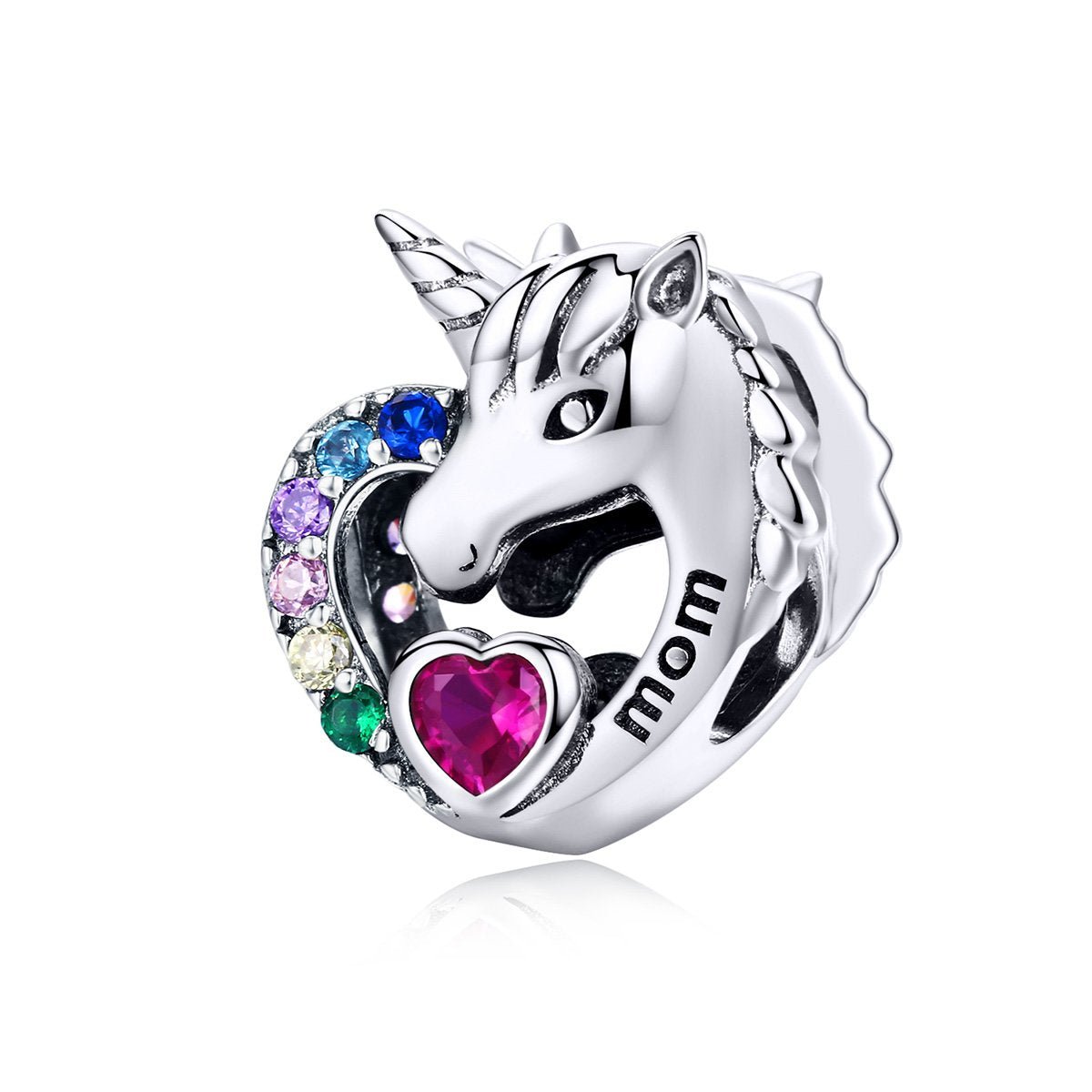 Silver Charm Unicorn Mum Love Red Crystal CZ Charm For Sale - sursenso Charm