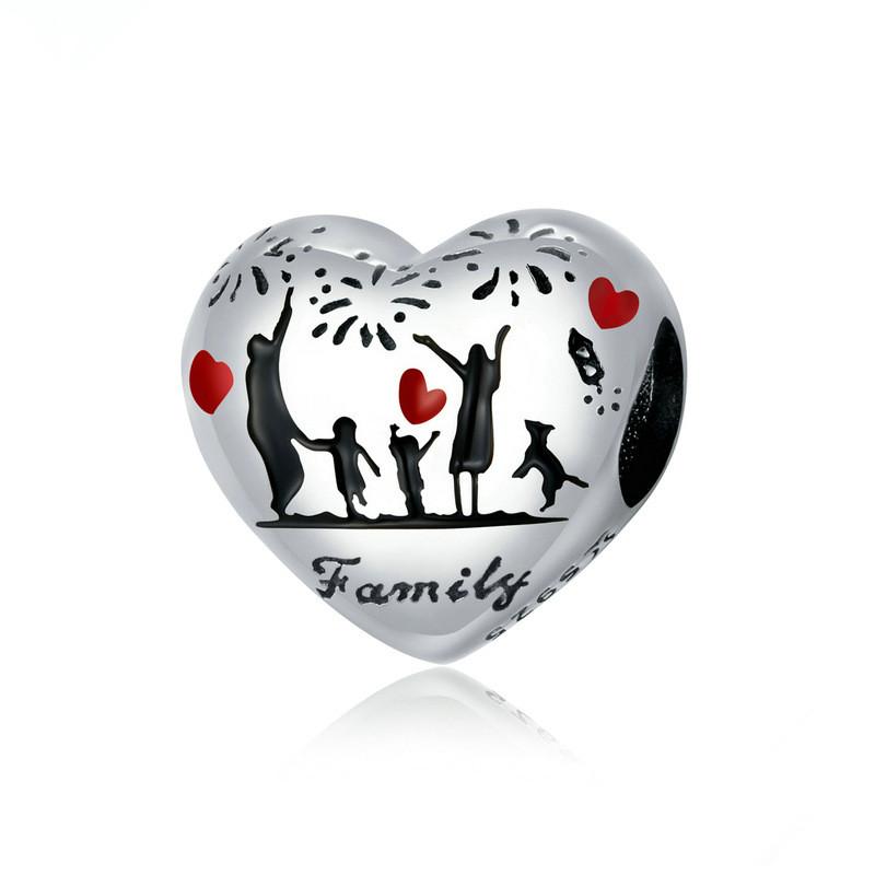 Silver Charm We Are Family Love Heart Charm For Sale - sursenso Charm